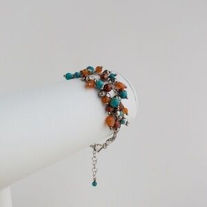 Sterling Silver Turquoise Carnelian Red Jasper Cascade Beaded Cha Cha Bracelet